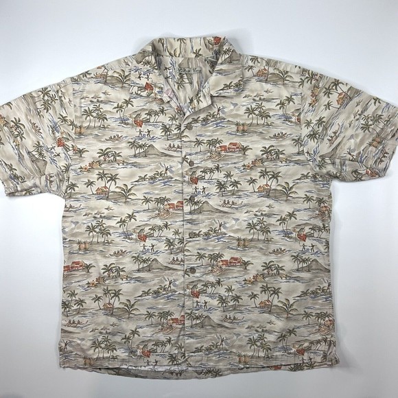 Batik Bay XL 100%‎ Cotton Button Up Hawaiian Shirt Hawaiian Surf Hut - Picture 1 of 6